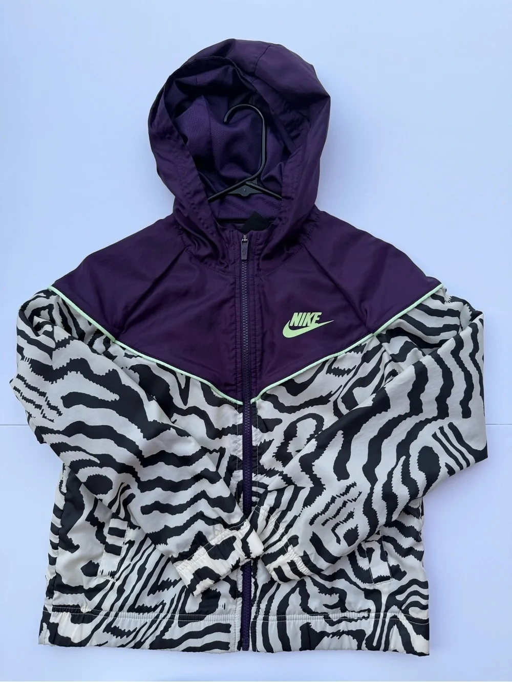 Nike Kids Purple & Black-White Zebra Print Hooded Rain Jacket